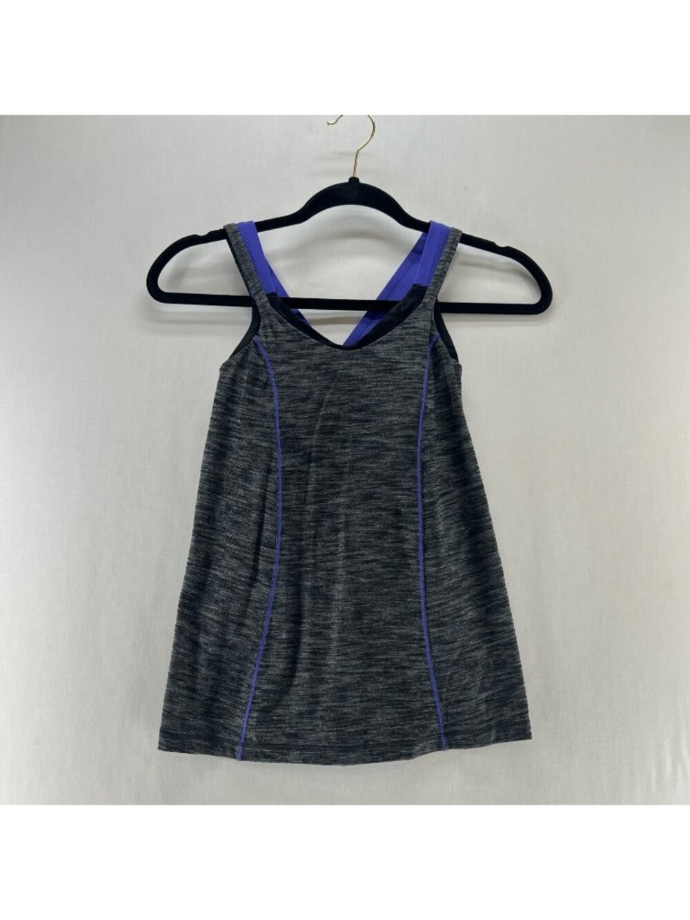Lululemon Run For Gold Tank Top Size 2 Built In Bra Strappy Heather Gray Purple